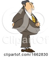 Cartoon Businessman Holding His Stomach And Butt