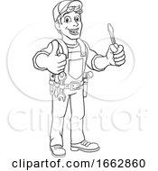 Poster, Art Print Of Electrician Cartoon Handyman Plumber Mechanic