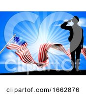 Poster, Art Print Of American Flag Saluting Soldier Background