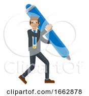 Business Man Holding Pen Mascot Concept