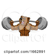 Poster, Art Print Of Bear Mascot Weight Lifting Barbell Body Builder