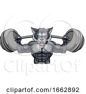 Poster, Art Print Of Wolf Mascot Weight Lifting Barbell Body Builder