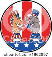 American Donkey And Elephant Boxing USA Flag Doodle