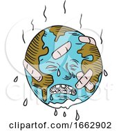 Poster, Art Print Of Earth Sad And Crying Doodle