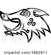 Poster, Art Print Of Boar Head Celtic Knot Black And White Stencil