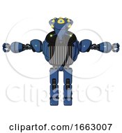 Poster, Art Print Of Bot Containing Flat Elongated Skull Head And Yellow Eyeball Array And Heavy Upper Chest And Chest Vents And Prototype Exoplate Legs