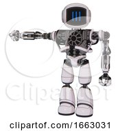 Poster, Art Print Of Mech Containing Digital Display Head And Three Vertical Line Design And Heavy Upper Chest And No Chest Plating And Light Leg Exoshielding
