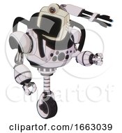 Poster, Art Print Of Droid Containing Old Computer Monitor And Retro-Futuristic Webcam And Heavy Upper Chest And Chest Compound Eyes And Unicycle Wheel