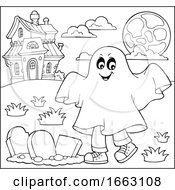 Poster, Art Print Of Black And White Kid In A Halloween Ghost Costume