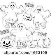 Poster, Art Print Of Black And White Kids In Halloween Ghost Costumes
