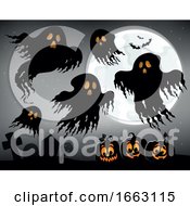 Poster, Art Print Of Halloween Ghosts In A Cemetery