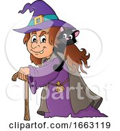 Poster, Art Print Of Halloween Witch With A Cat On Her Shoulder