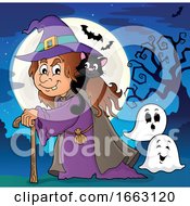 Halloween Witch With A Cat On Her Shoulder