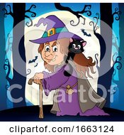 Poster, Art Print Of Halloween Witch With A Cat On Her Shoulder