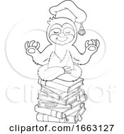 Poster, Art Print Of Black And White Meditating Professor Sloth On A Stack Of Books