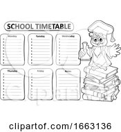 Poster, Art Print Of Professor Owl Holding A Science Flask By A School Timetable