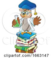 Poster, Art Print Of Professor Owl Holding A Science Flask On A Stack Of Books