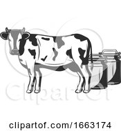 Poster, Art Print Of Dairy Cow And Milk Containers