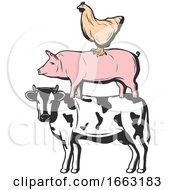Poster, Art Print Of Chicken Pig And Cow