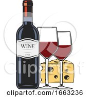 Poster, Art Print Of Wine Bottle Glass And Cheese