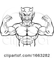 Poster, Art Print Of Devil Sports Mascot Cartoon Character