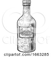 Whiskey Or Whisky Glass Bottle Woodcut Etching