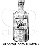 Gin Glass Bottle Vintage Woodcut Etching Style