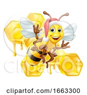 Poster, Art Print Of Honey Bumble Bee In Santa Christmas Hat Cartoon