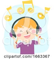 Poster, Art Print Of Kid Girl Listen Music Happy Illustration