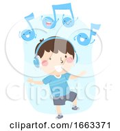 Poster, Art Print Of Kid Boy Listen Music Respond Dance Illustration