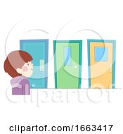 Poster, Art Print Of Kid Boy Choose Door Illustration