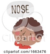 Poster, Art Print Of Kid Boy Naming Body Parts Nose Illustration