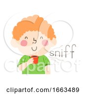 Poster, Art Print Of Kid Boy Smell Sniff Onomatopoeia Sound Sniff