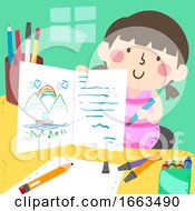Poster, Art Print Of Kid Girl Drawing Writing Card Making Illustration