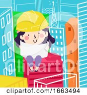 Poster, Art Print Of Kid Girl Engineer Read Plan Illustration
