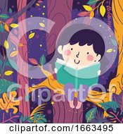 Poster, Art Print Of Kid Girl Magical Night Forest Trees Read