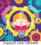 Poster, Art Print Of Kid Girl Read Book Gears Illustration