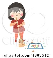 Poster, Art Print Of Kid Girl Sweep Floor Square Clean Activity