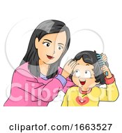 Poster, Art Print Of Kid Girl Mom Toddler Teach How To Comb Hair