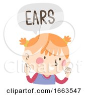 Poster, Art Print Of Kid Girl Naming Body Parts Ears Illustration
