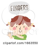 Poster, Art Print Of Kid Girl Naming Body Parts Fingers Illustration