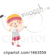 Poster, Art Print Of Kid Girl Golf Onomatopoeia Sound Swoosh