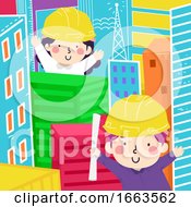 Poster, Art Print Of Kids Engineers Buildings Illustration