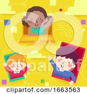 Poster, Art Print Of Kids Connection Gadgets Illustration