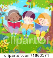 Kids Read Books Branch Tree Illustration
