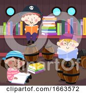 Poster, Art Print Of Kids Read Books Pirate Library Illustration