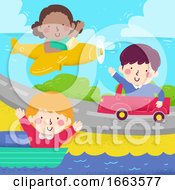 Poster, Art Print Of Kids Wave Diff Transportation Illustration