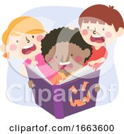 Poster, Art Print Of Kids Read Scary Book Illustration