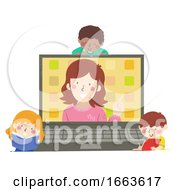 Poster, Art Print Of Kids Teacher Laptop Activity Illustration