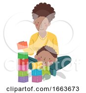 Poster, Art Print Of Kid Boy Baby Mom Building Blocks Illustration